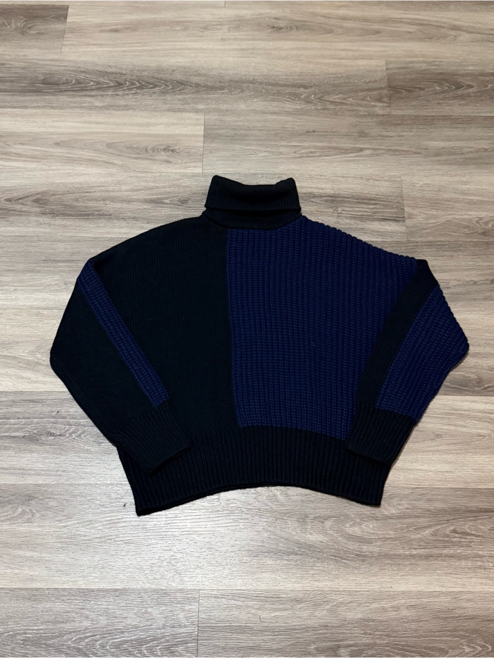 Topshop Black and Navy Block Knit Turtleneck Sweater